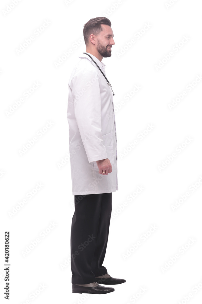 in full growth. a successful doctor is a therapist with a stethoscope in full growth. a successful doctor is a therapist with a stethoscope