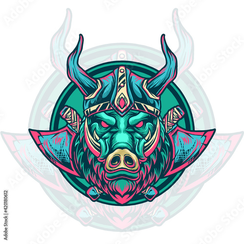 boar viking animal head illustration