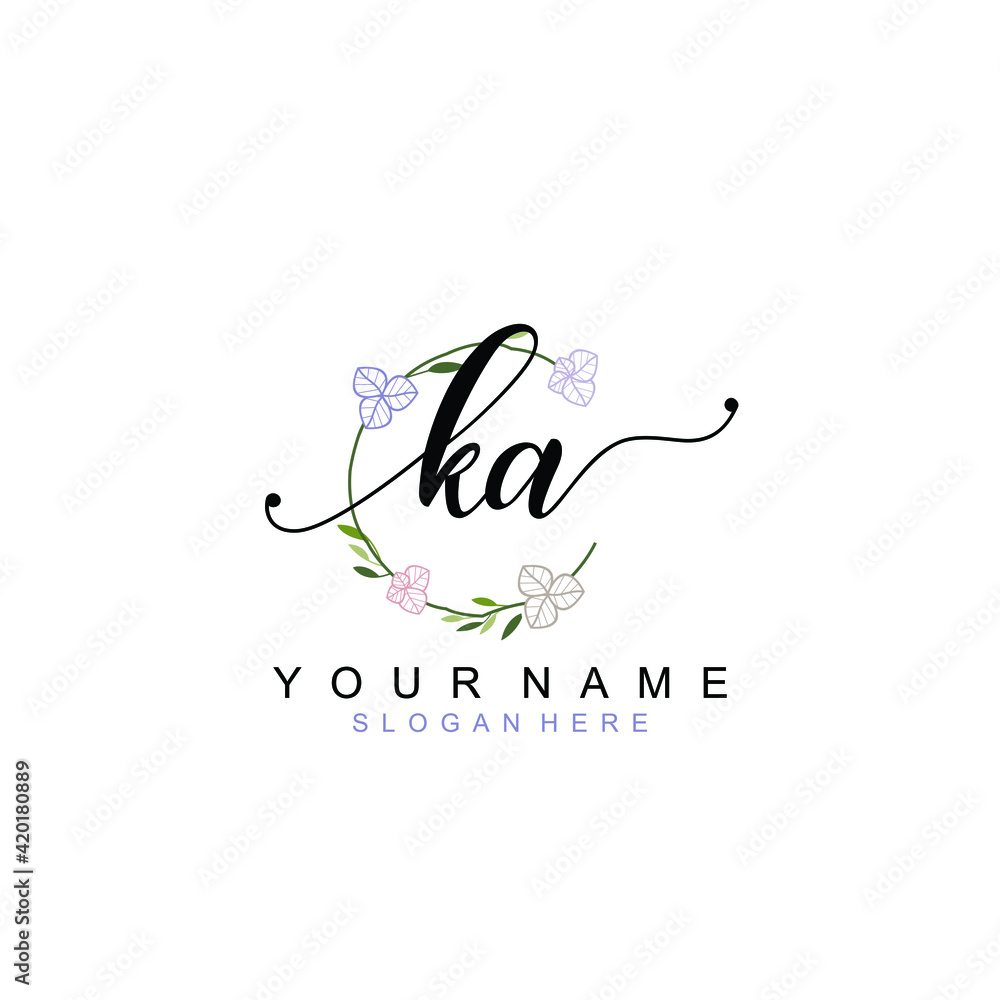 KA beautiful Initial handwriting logo template - obrazy, fototapety, plakaty 
