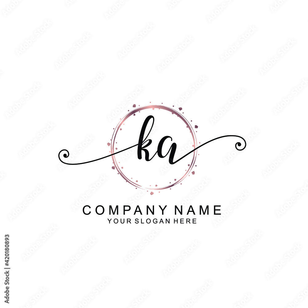 KA beautiful Initial handwriting logo template - obrazy, fototapety, plakaty 