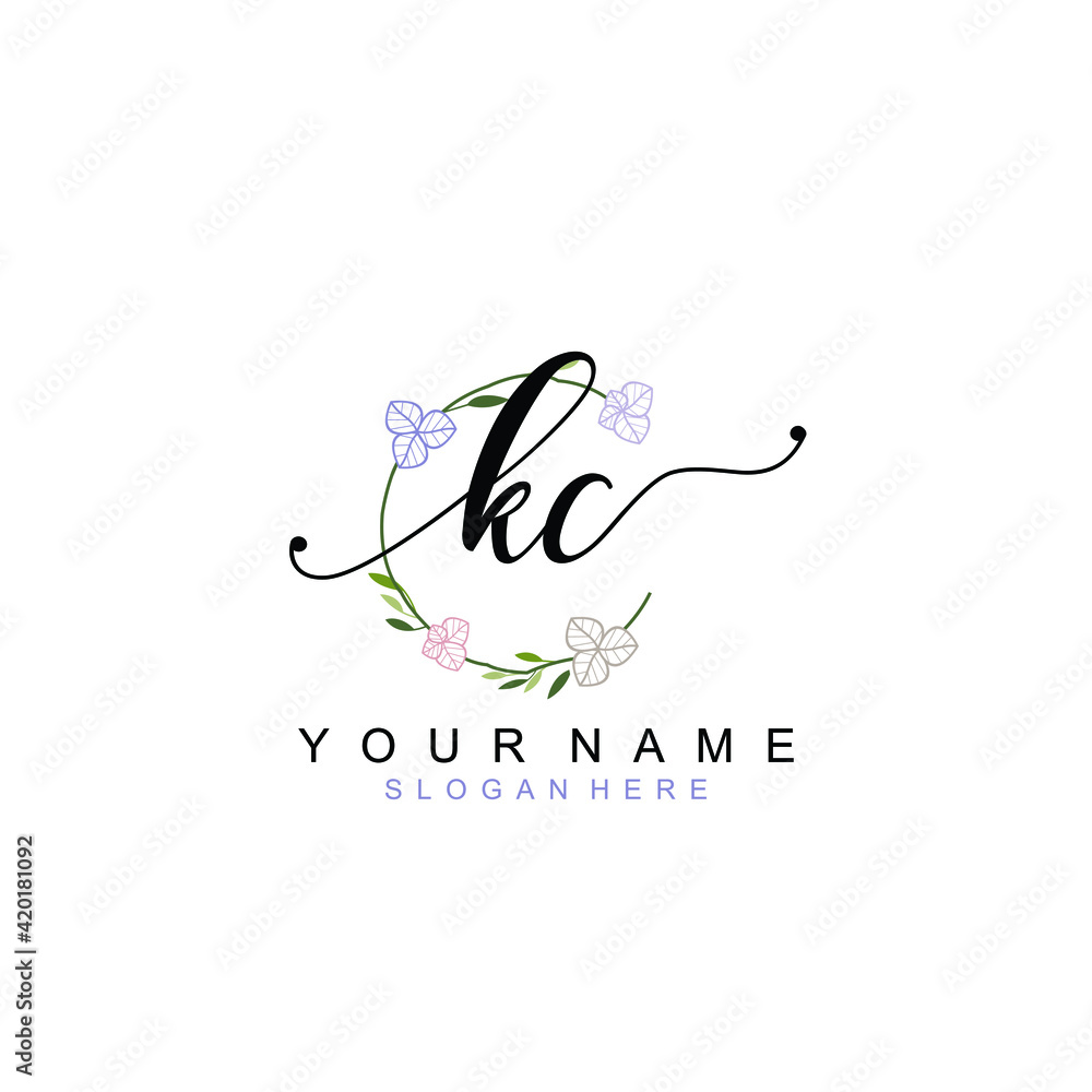 KC beautiful Initial handwriting logo template KC beautiful Initial handwriting logo template
