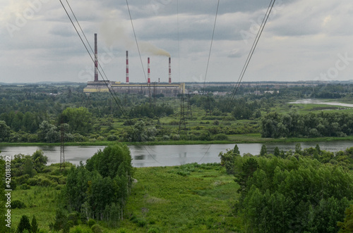 Nazarovo district power station and Chulym river in Krasnoyarsk Krai, Russia