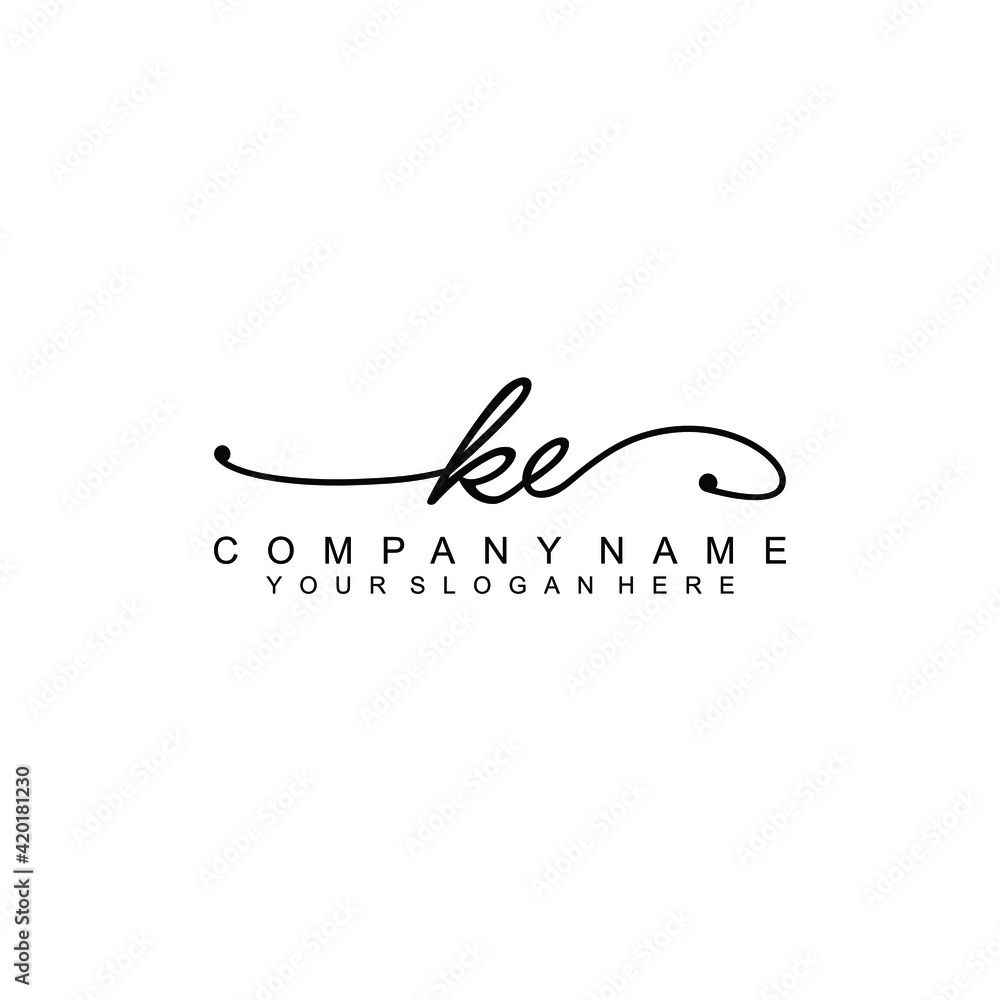KE beautiful Initial handwriting logo template KE beautiful Initial handwriting logo template
