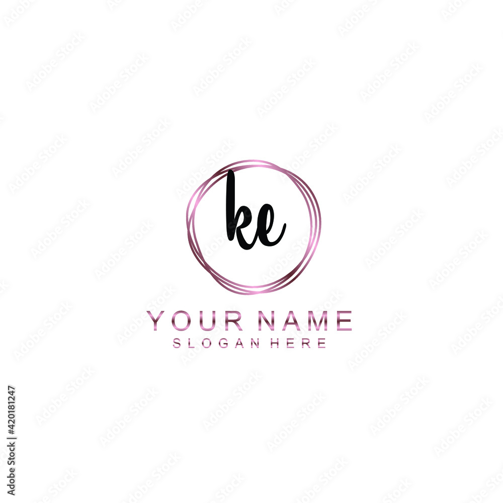 KE beautiful Initial handwriting logo template KE beautiful Initial handwriting logo template