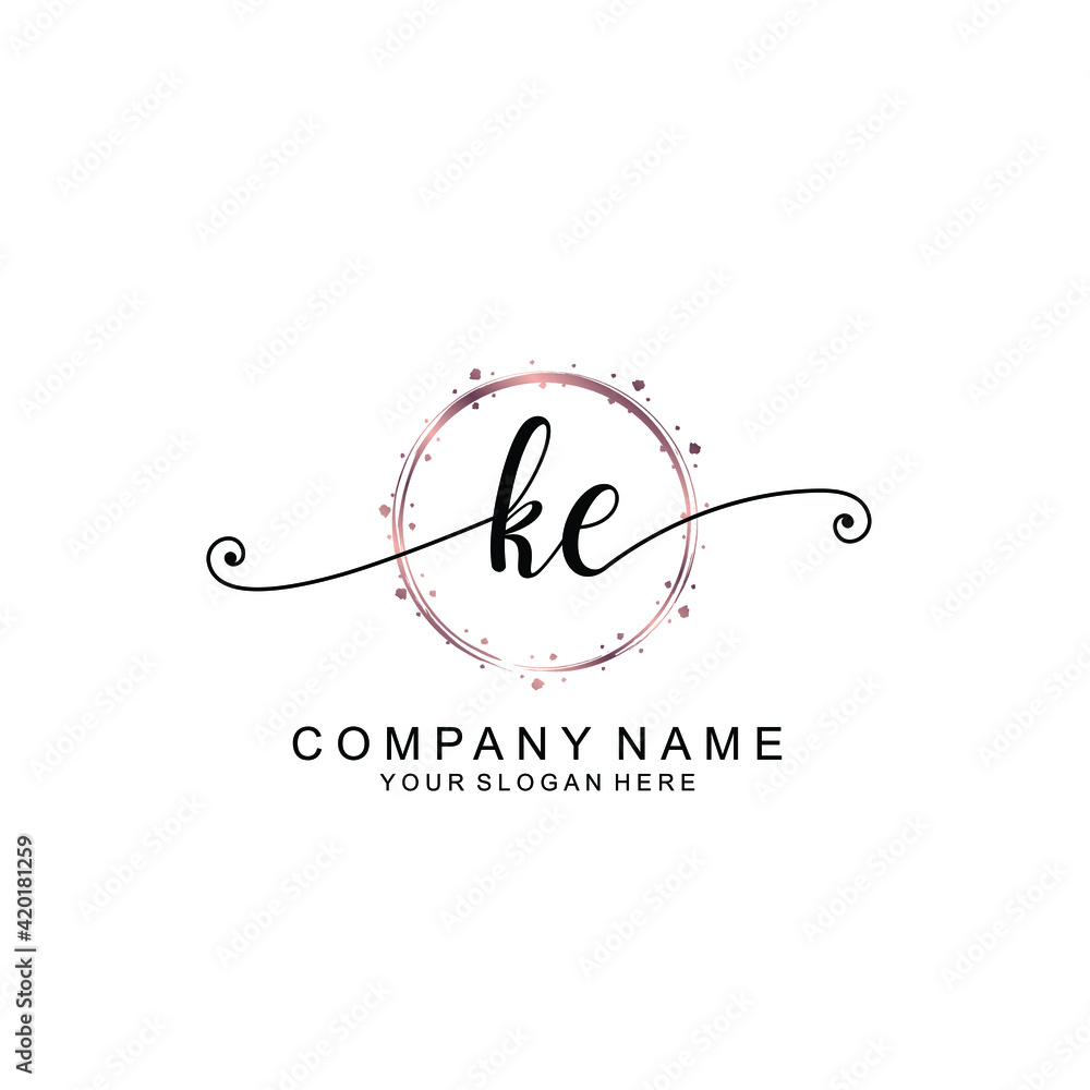 KE beautiful Initial handwriting logo template KE beautiful Initial handwriting logo template