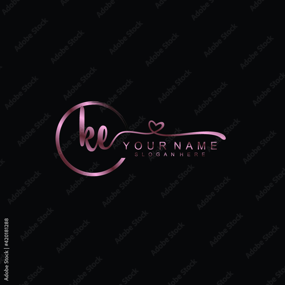 KE beautiful Initial handwriting logo template