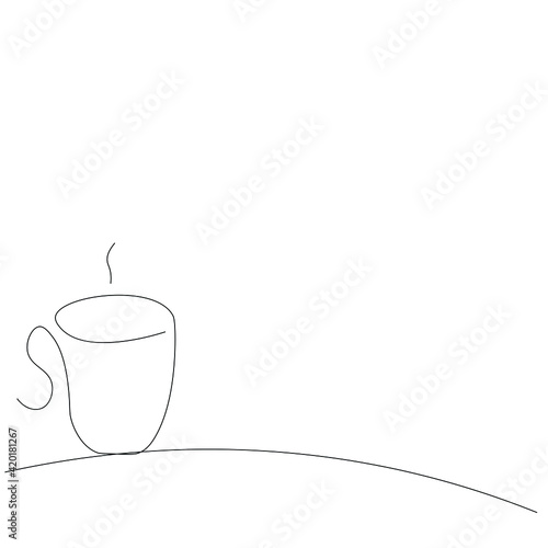 Cup of tea line drawing, vector illustration © Keya