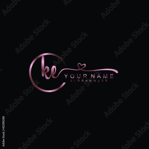 KE beautiful Initial handwriting logo template