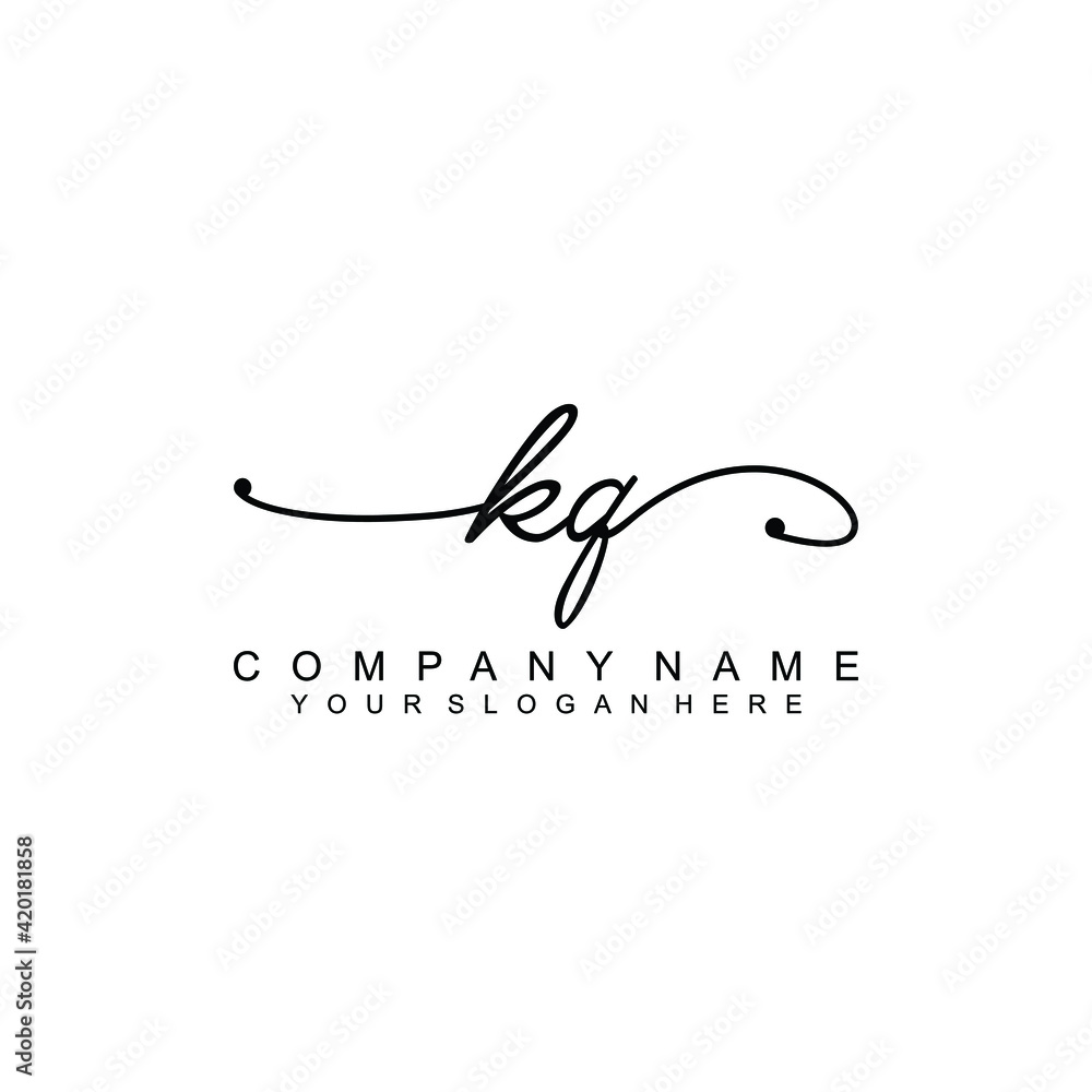 KQ beautiful Initial handwriting logo template KQ beautiful Initial handwriting logo template