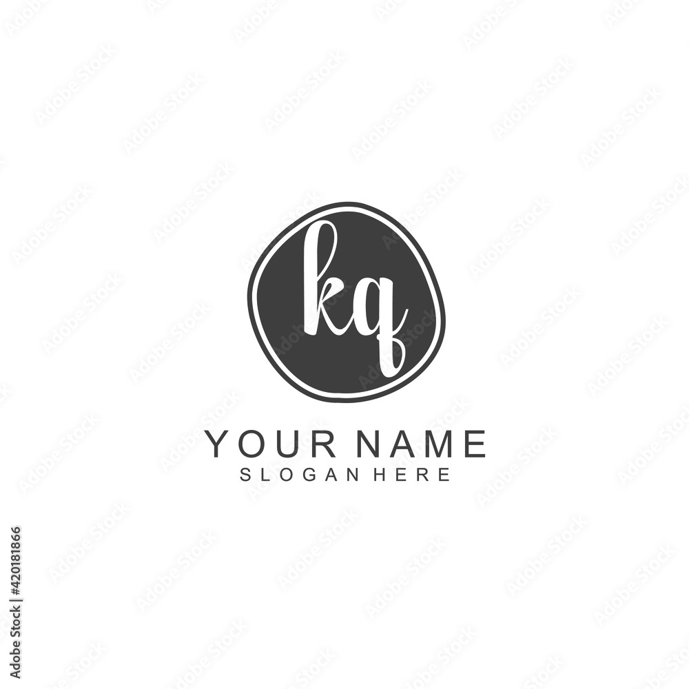 KQ beautiful Initial handwriting logo template KQ beautiful Initial handwriting logo template