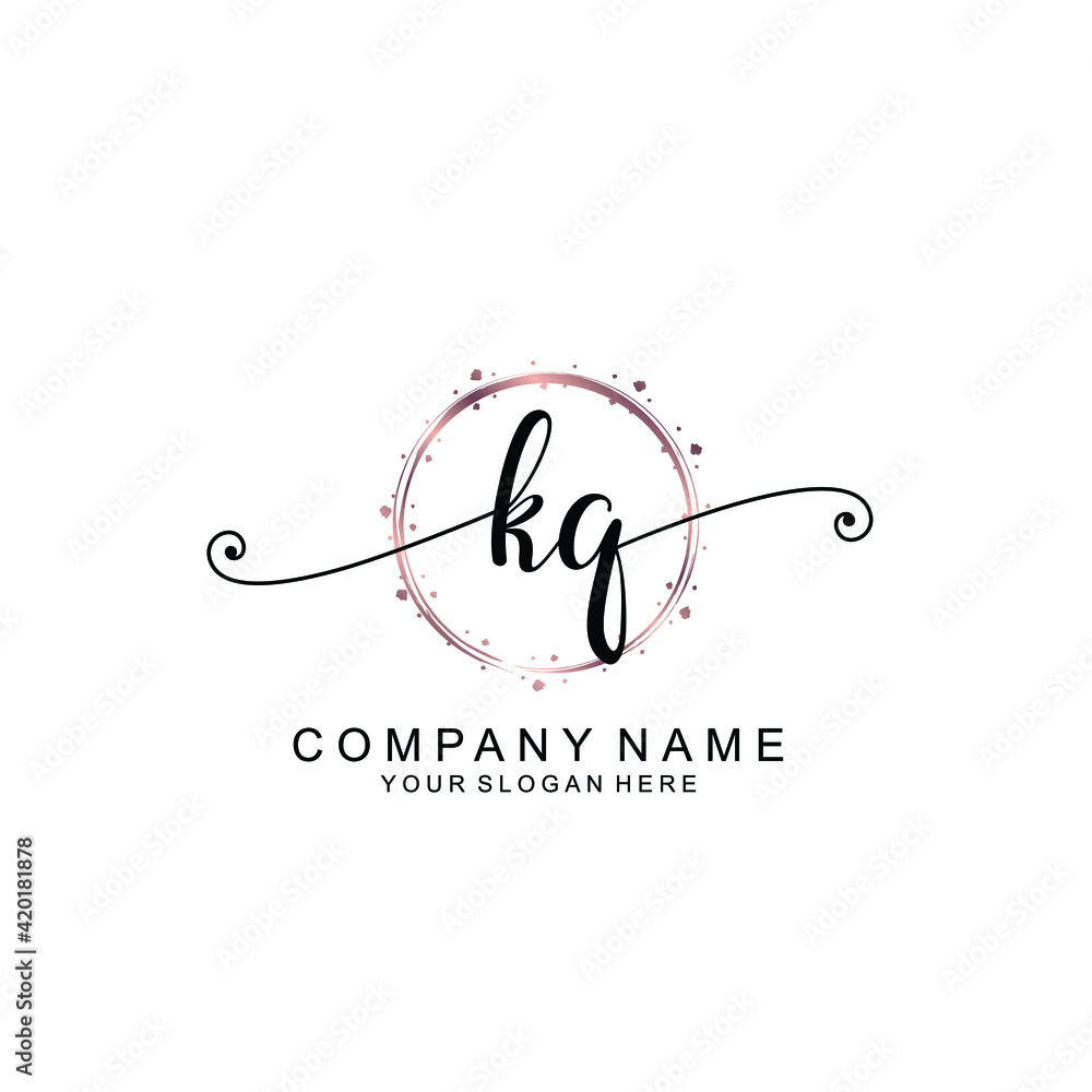 KQ beautiful Initial handwriting logo template KQ beautiful Initial handwriting logo template