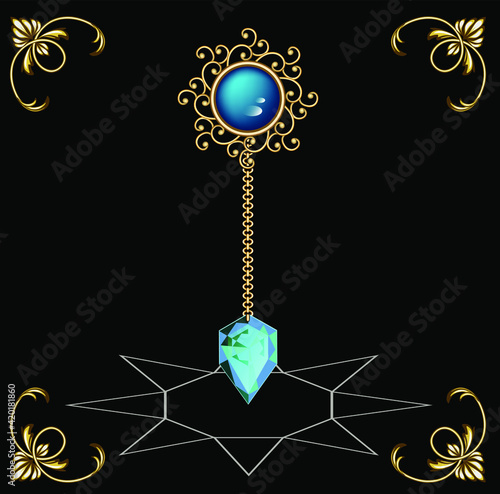 Vector illustration of a pendulum for divination with a crystal to predict the future of magic