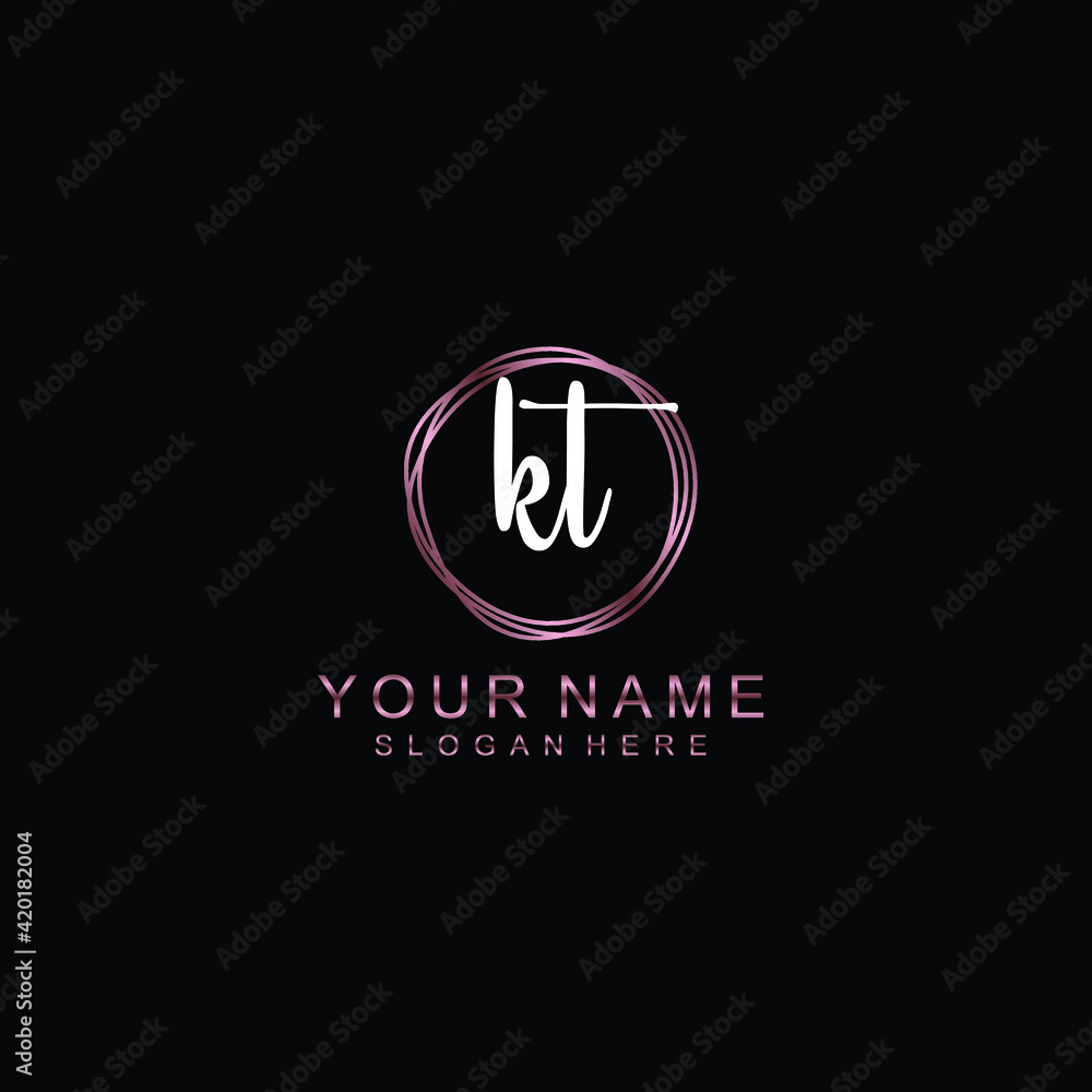 KT beautiful Initial handwriting logo template KT beautiful Initial handwriting logo template