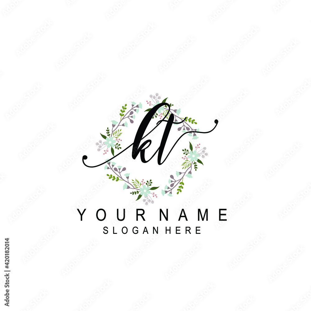 KT beautiful Initial handwriting logo template KT beautiful Initial handwriting logo template