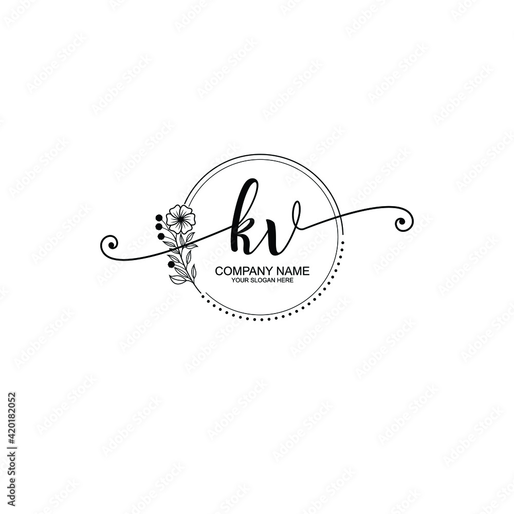 KV beautiful Initial handwriting logo template KV beautiful Initial handwriting logo template