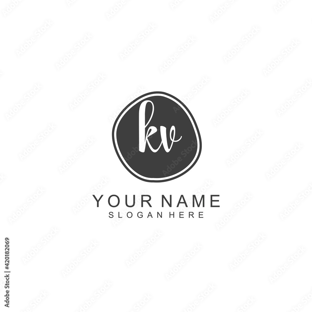 KV beautiful Initial handwriting logo template KV beautiful Initial handwriting logo template