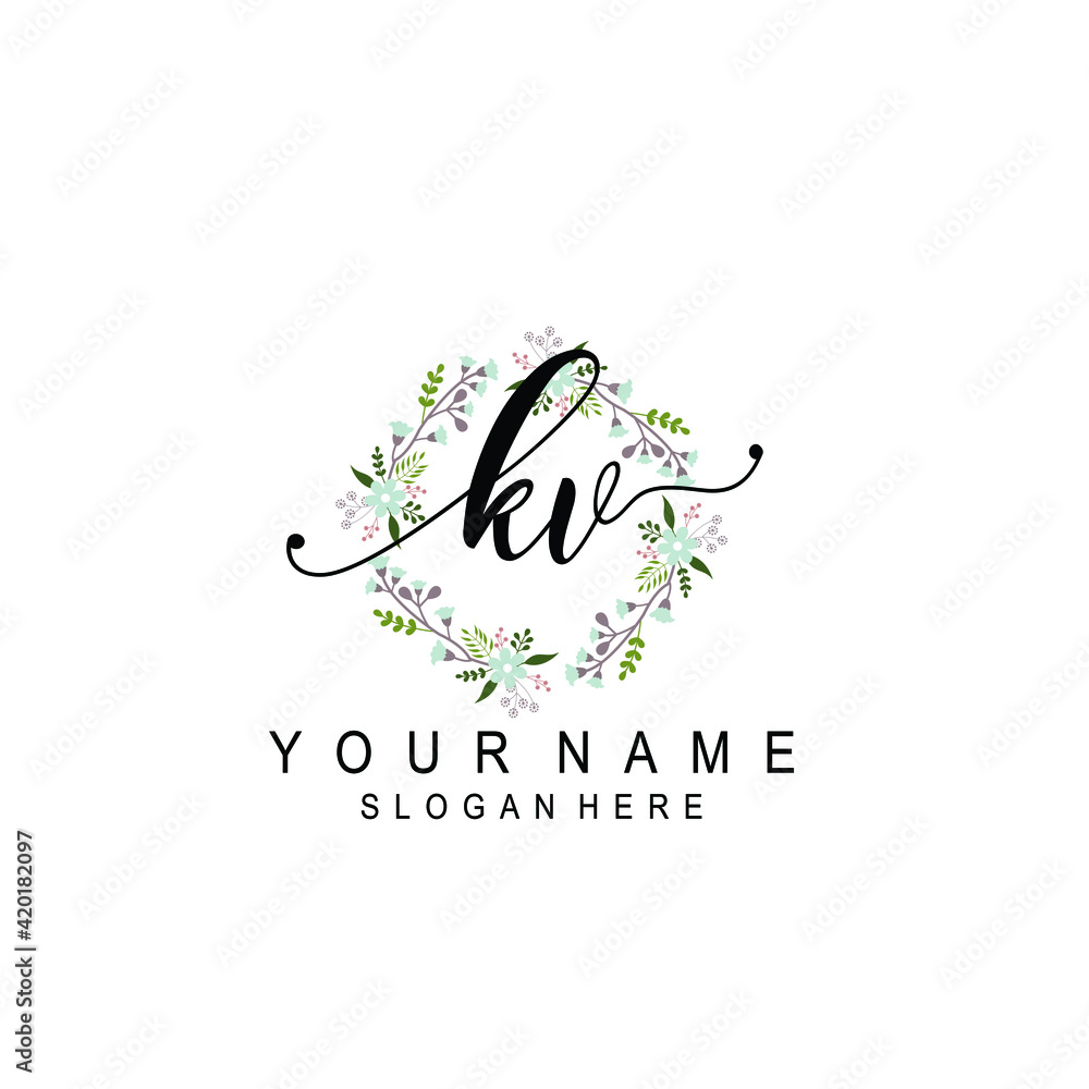 KV beautiful Initial handwriting logo template KV beautiful Initial handwriting logo template