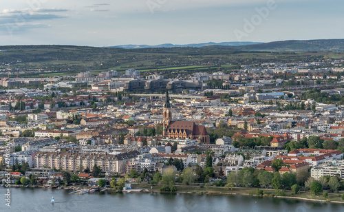 View of Donaufeld church from the donau tower in Vienna, Austria