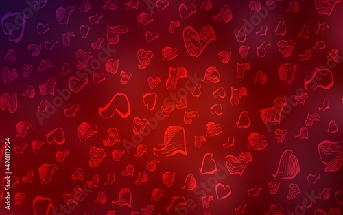 Dark Red vector texture with lovely hearts.