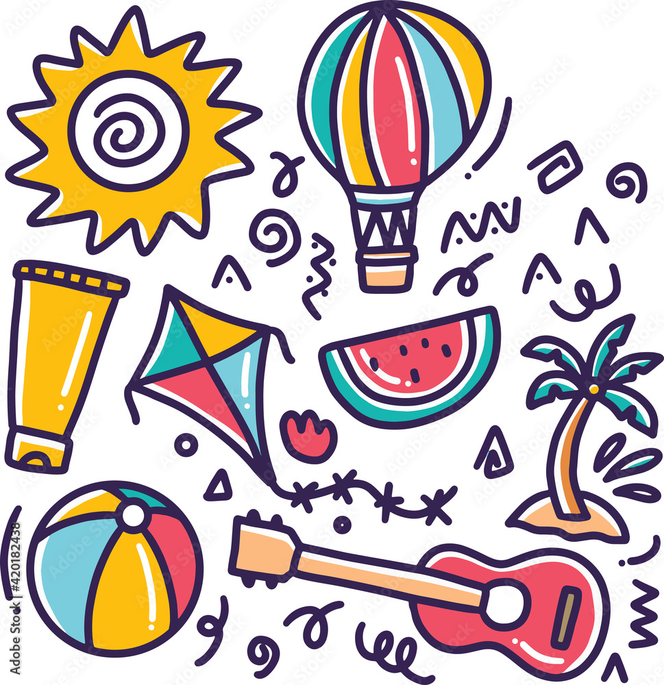 Fototapeta premium hand drawn summer beach doodle