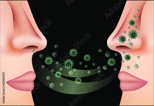 Vector illustration of coronavirus, disease epidemic human health protection realistic illustration of virus infection from person to person through a smoke-filled airborne virus drawing 3d