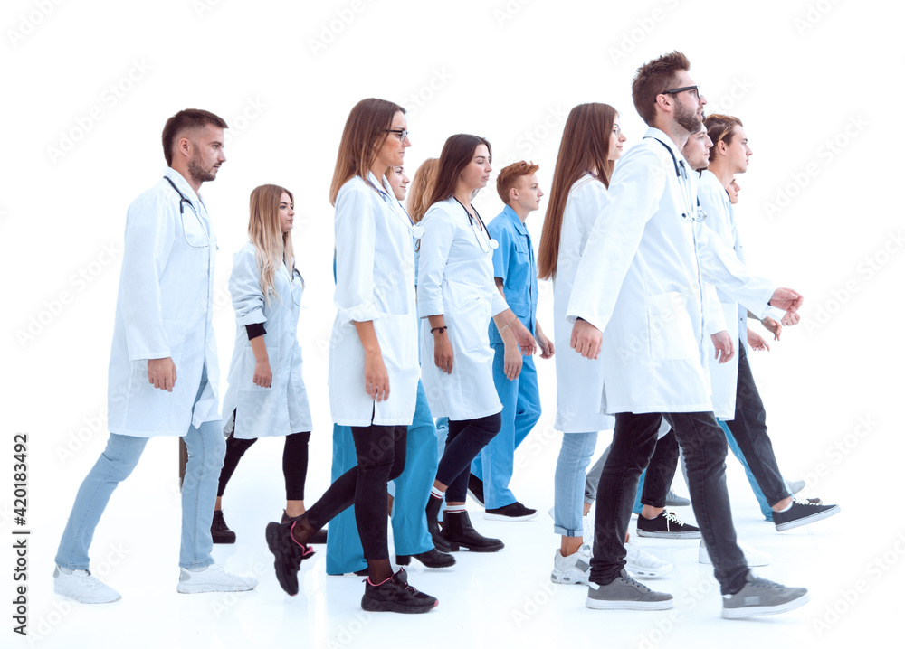 large group of paramedics striding forward. photo with copy-space large group of paramedics striding forward. photo with copy-space