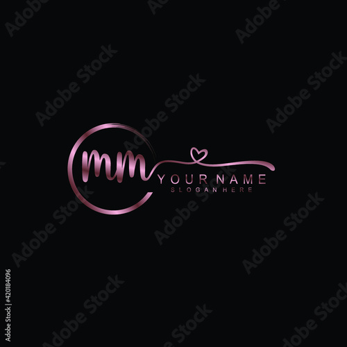 MM beautiful Initial handwriting logo template