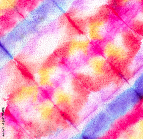  Fuxia Tie Dye Wash. Ink Multi Silk Illustration.