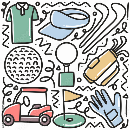 doodle set of golf sports hand drawing