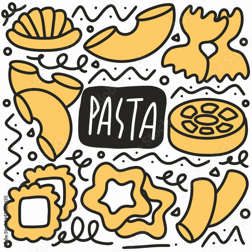 doodle set of pasta hand drawing