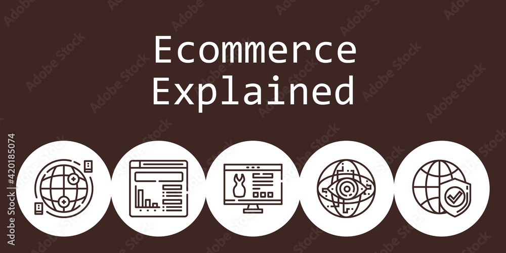 ecommerce explained background concept with ecommerce explained icons. Icons related website, internet