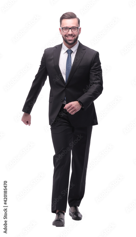 confident young businessman moving forward. isolated on white confident young businessman moving forward. isolated on white