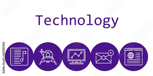 technology background concept with technology icons. Icons related analytics, news, playlist, lander, email