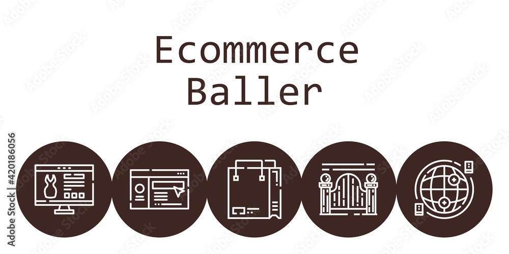ecommerce baller background concept with ecommerce baller icons. Icons related shopping bag, website, gateway, internet