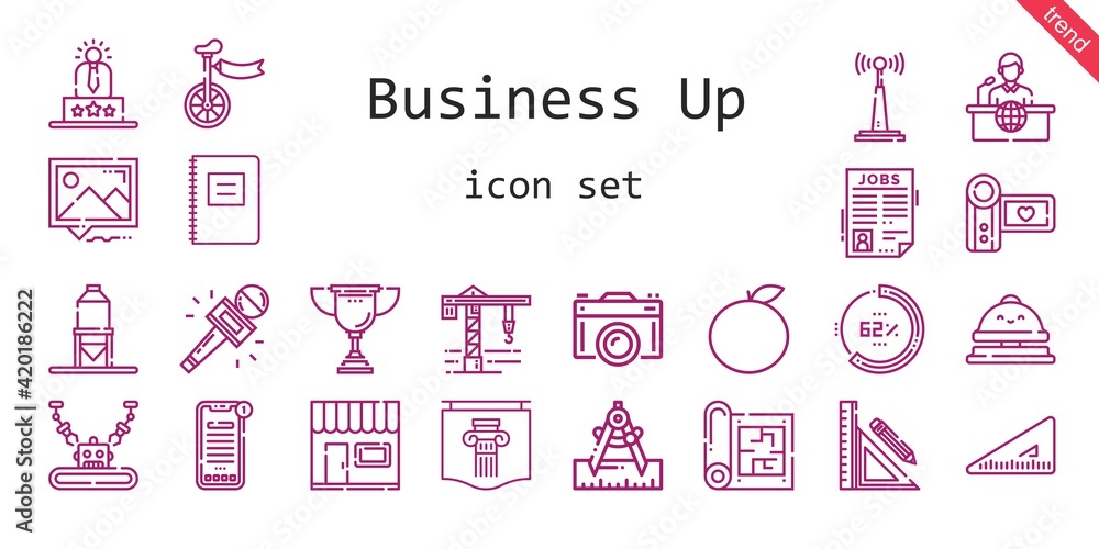 business up icon set. line icon style. business up related icons such as news, antenna, crane, set square, job search, news report, camcorder, store, user experience, silo business up icon set. line icon style. business up related icons such as news, antenna, crane, set square, job search, news report, camcorder, store, user experience, silo