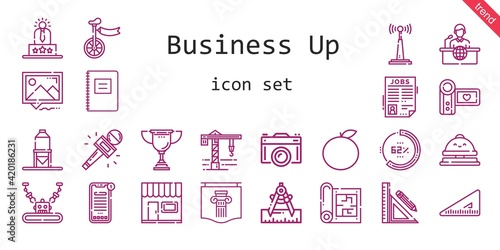 business up icon set. line icon style. business up related icons such as news, antenna, crane, set square, job search, news report, camcorder, store, user experience, silo