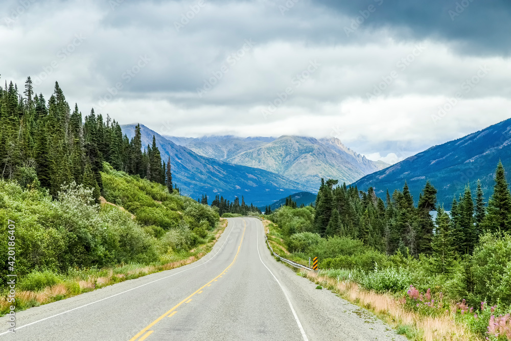 road in mountains of Alaska and the Yukon Territory
