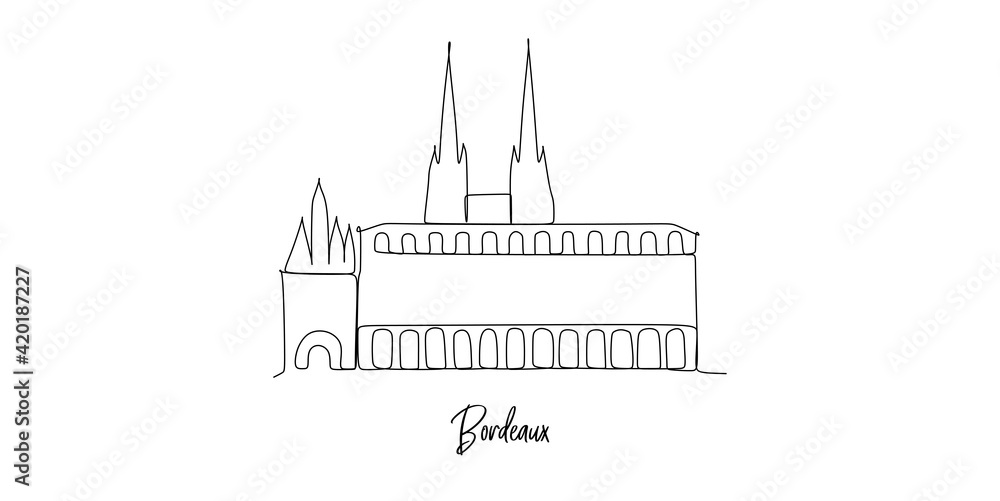 Bordeux France landmarks skyline - Continuous one line drawing