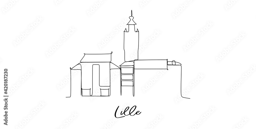 Fototapeta premium Lille France landmarks skyline - Continuous one line drawing