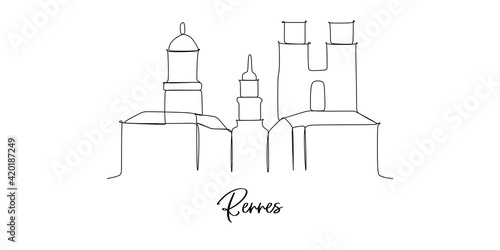 Rennes France landmarks skyline - Continuous one line drawing