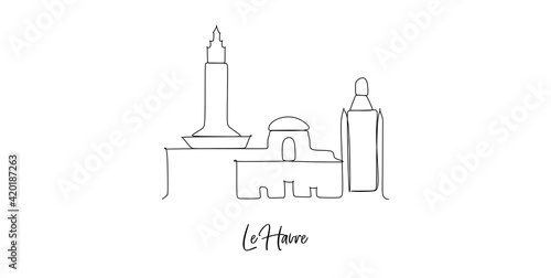 Havre of France landmarks skyline - Continuous one line drawing