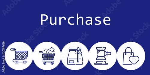 purchase background concept with purchase icons. Icons related shopping cart, paper bag, supermarkets, auction