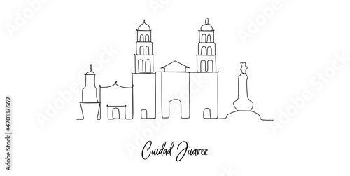 Ciudad Juarez Mexico landmarks skyline - Continuous one line drawing