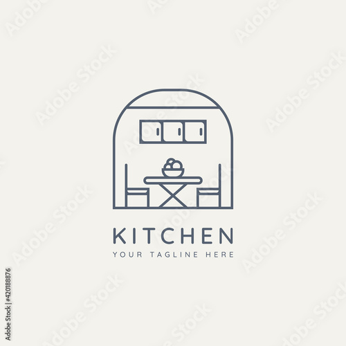 kitchen furniture minimalist line art logo icon badge template vector illustration design. simple modern restaurant, interior, decoration emblem logo concept