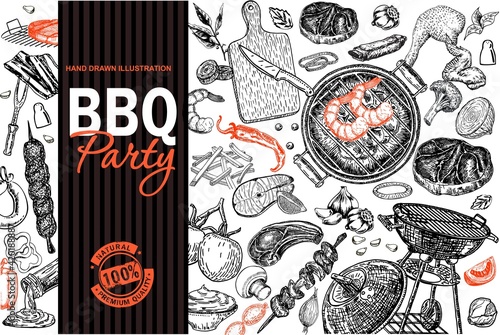 Bbq Grill Restaurant Food Menu Design. Barbecue cafe brochure, flyer, booklet, card. Grill menu card design template. Steak and grill house menu. Vector background.