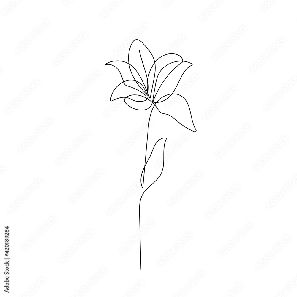 Vector Hand Drawn Line Art Drawing of Flower. Minimalist Trendy Contemporary Floral Design Perfect for Wall Art, Prints, Social Media, Posters, Invitations, Branding Design.