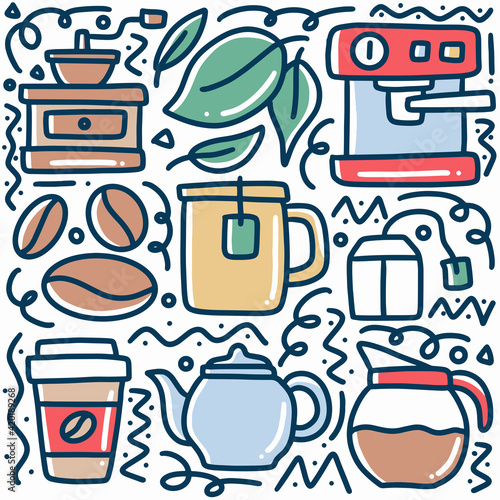 hand drawn coffee drink doodle set