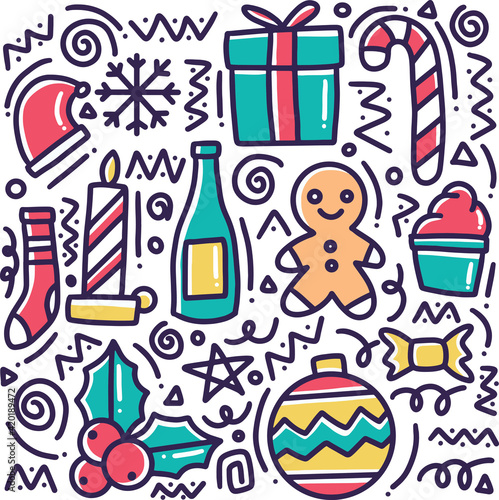 hand drawn winter collection doodle