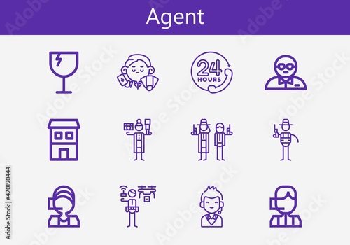 Premium set of agent line icons. Simple agent icon pack. Stroke vector illustration on a white background. Modern outline style icons collection of Call center  Bodyguard