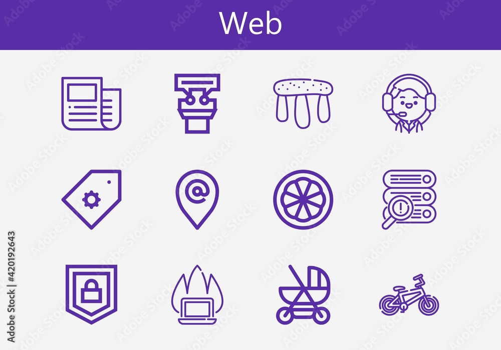 Fototapeta premium Premium set of web line icons. Simple web icon pack. Stroke vector illustration on a white background. Modern outline style icons collection of Operator, Placeholder, Laptop
